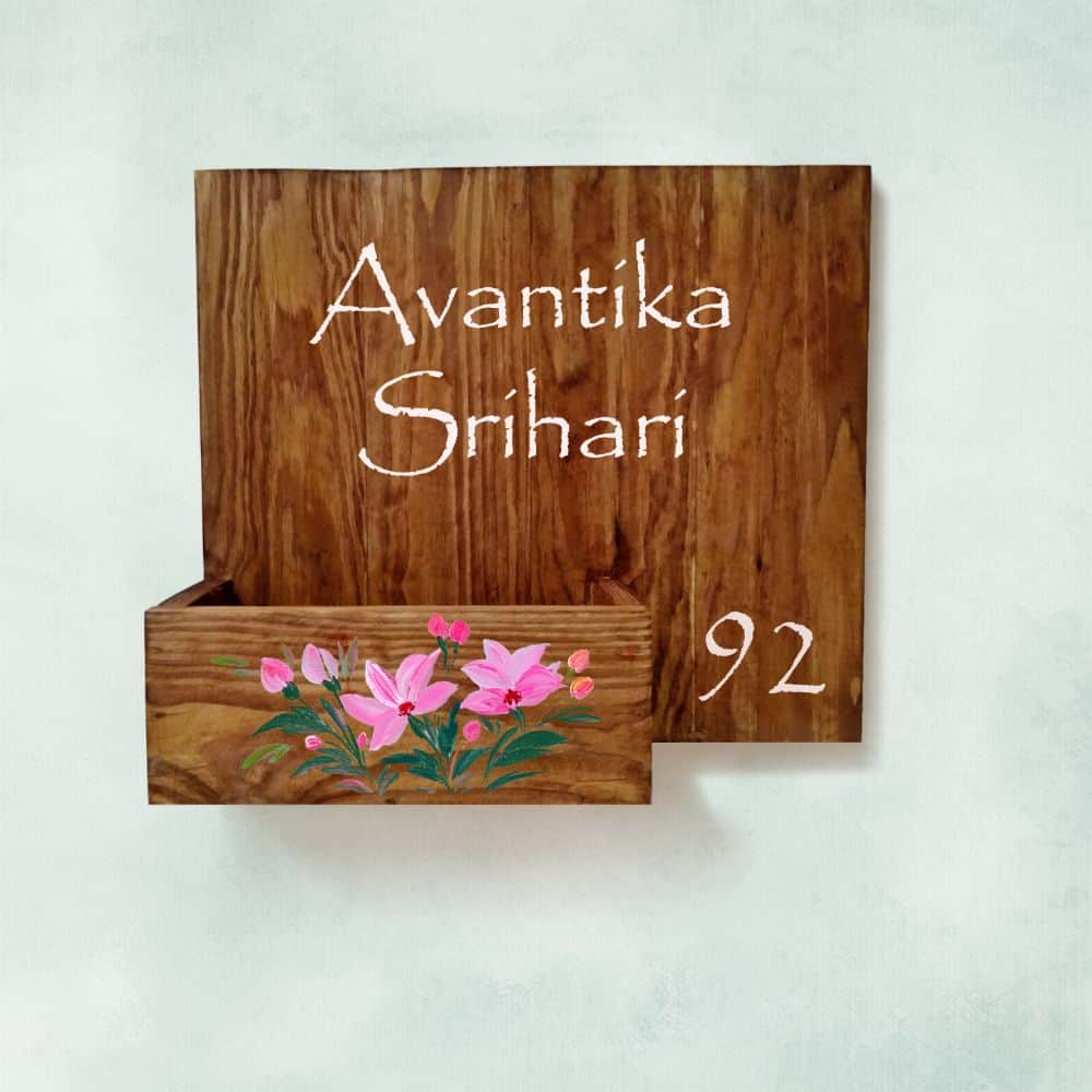Handpainted Customized Planter Name plate - Pastel Pink Flowers - Rangreli