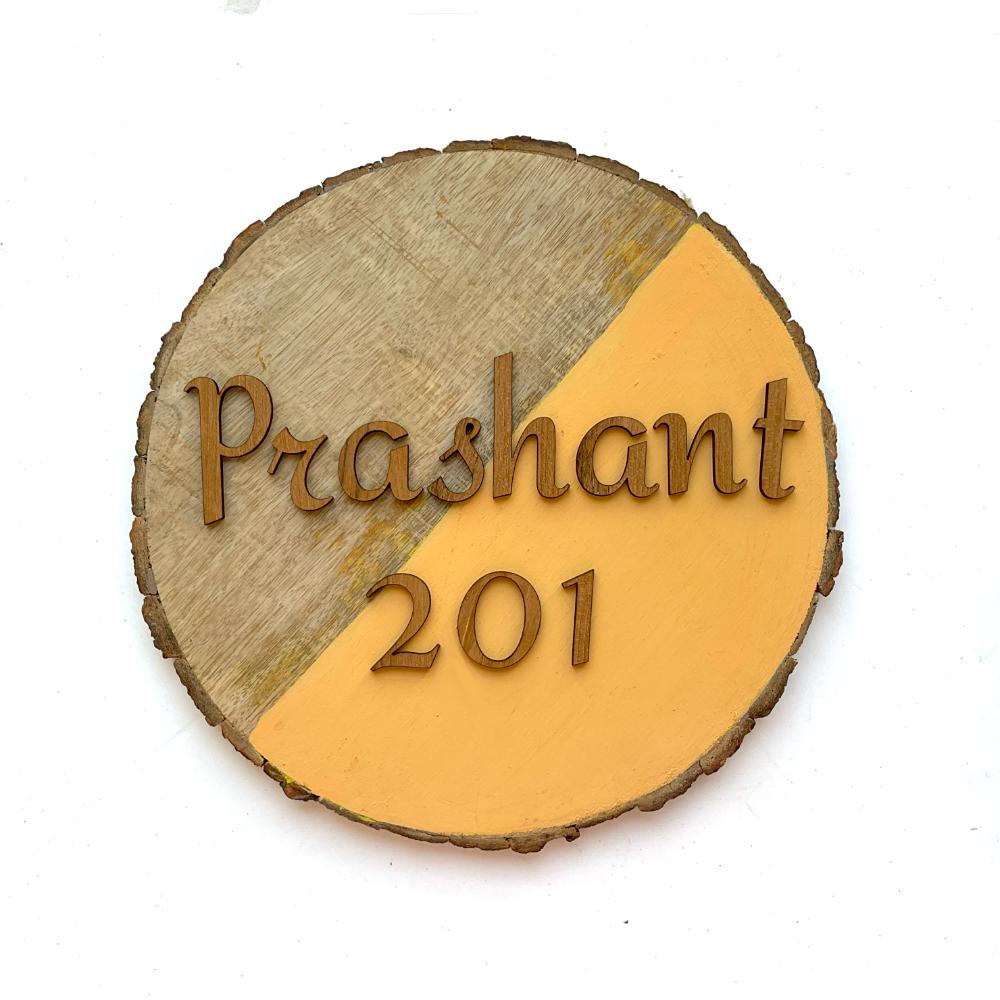 Modern Minimal Handcrafted Nameplate -Wood N Ocher - rangreli