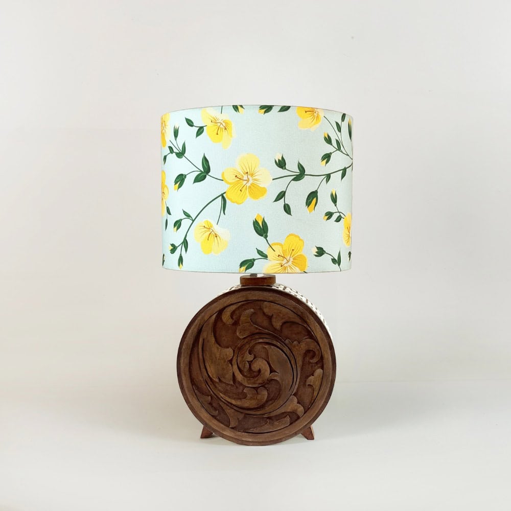 Elowen Yellow Floral Wooden Lamp