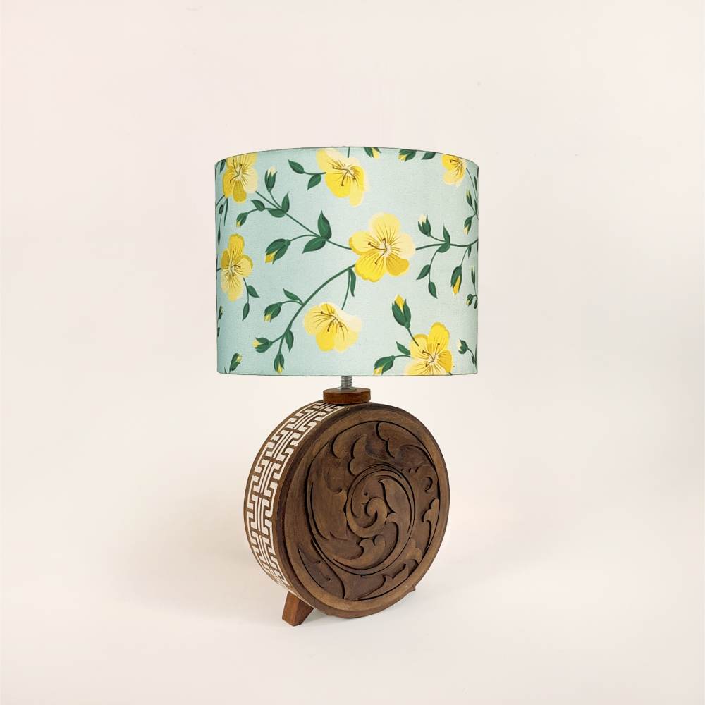 Elowen Yellow Floral Wooden Lamp