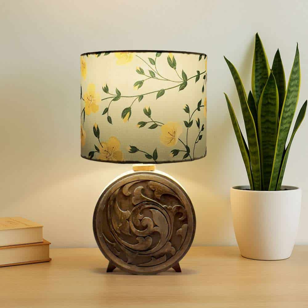 Elowen Yellow Floral Wooden Lamp