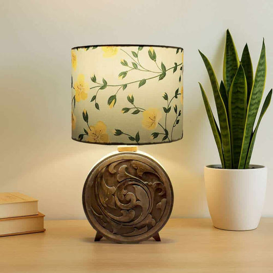 Elowen Yellow Floral Wooden Lamp