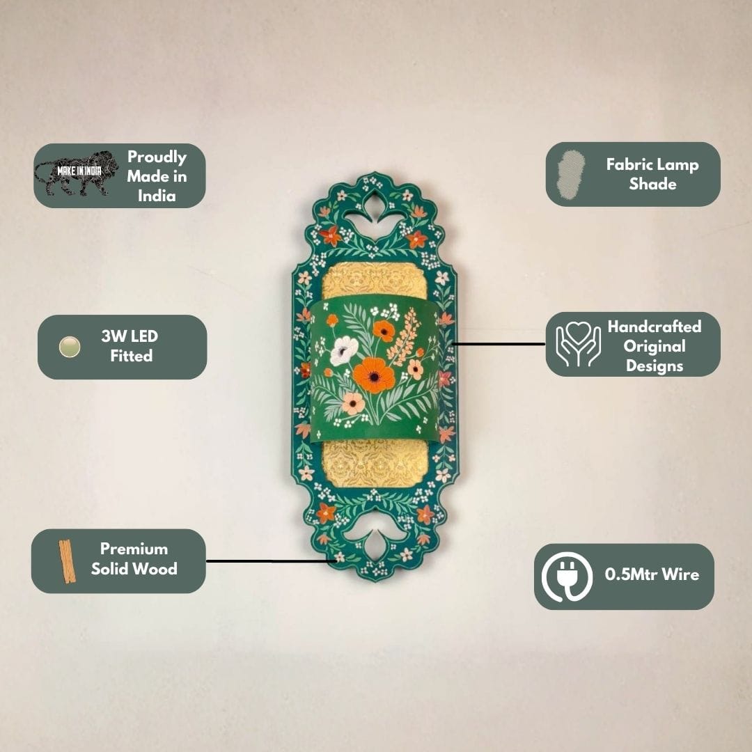 Emerald Meadow Green Floral Wall Lamp