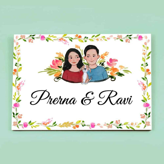 Handpainted Customized Name Plate - Pet Dog Couple Name Plate - Rangreli