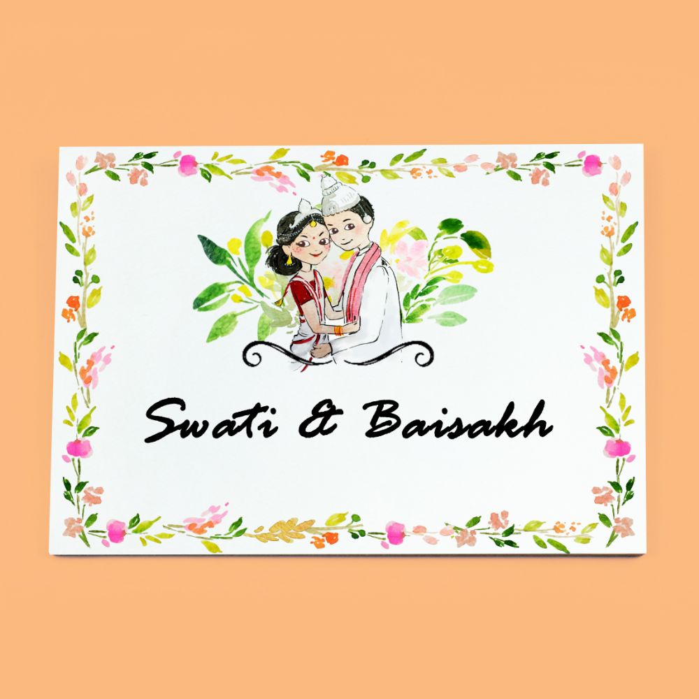 Handpainted Customized Name plate - Bangali Couple with Pet Name Plate - rangreli