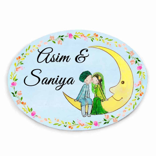 Handpainted Customized Name plate - Chand Couple Name Plate - rangreli