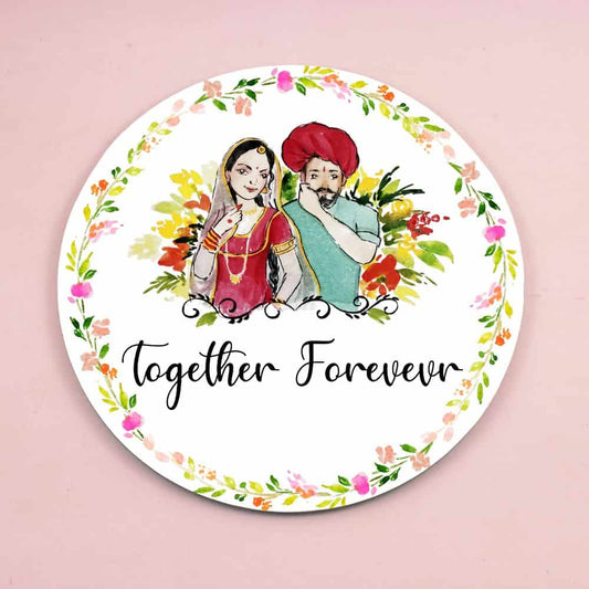 Handpainted Customized Name Plate - Rajasthani Couple Name Plate - Rangreli