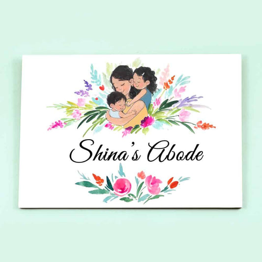 Mom & Kids - Handpainted Personalised Name Plate - Rangreli