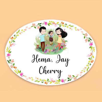 Handpainted Customized Name plate - Couple with Boy Name Plate - rangreli