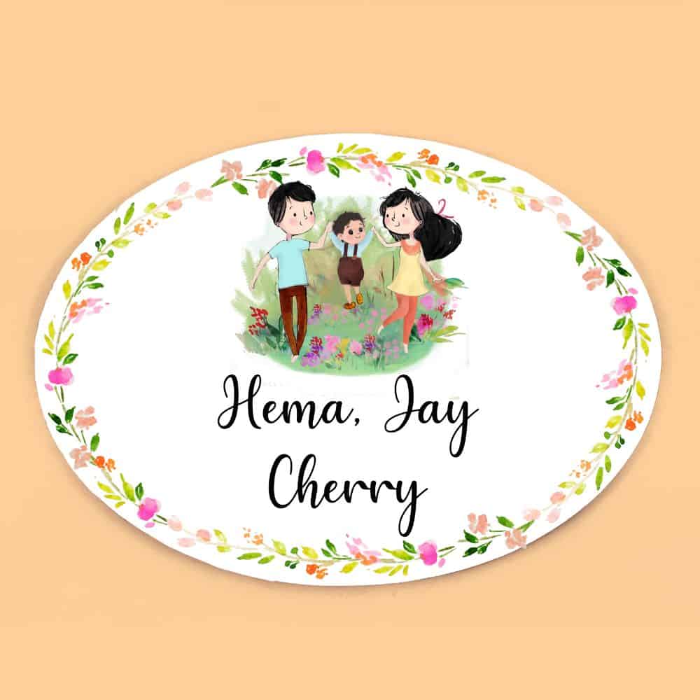 Handpainted Customized Name plate - Couple with Boy Name Plate - rangreli