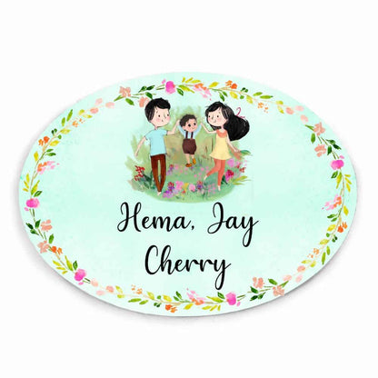 Handpainted Customized Name plate - Couple with Boy Name Plate - rangreli