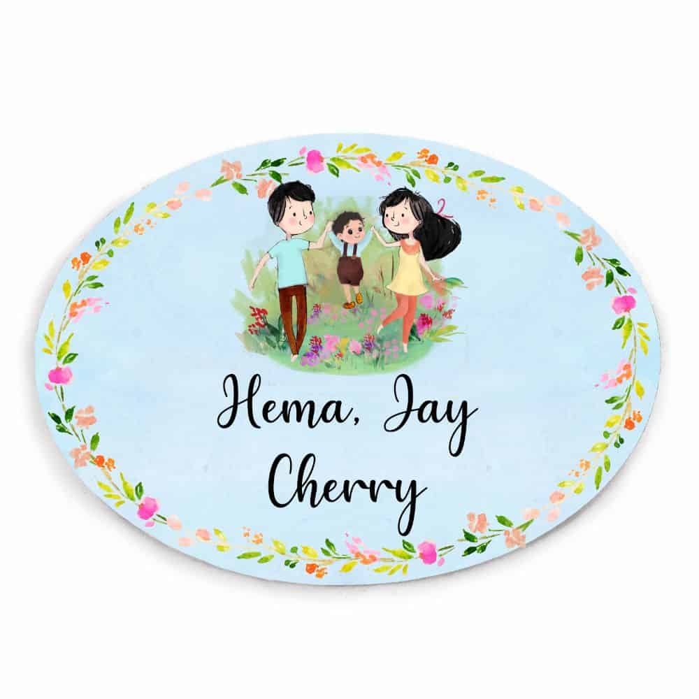 Handpainted Customized Name plate - Couple with Boy Name Plate - rangreli