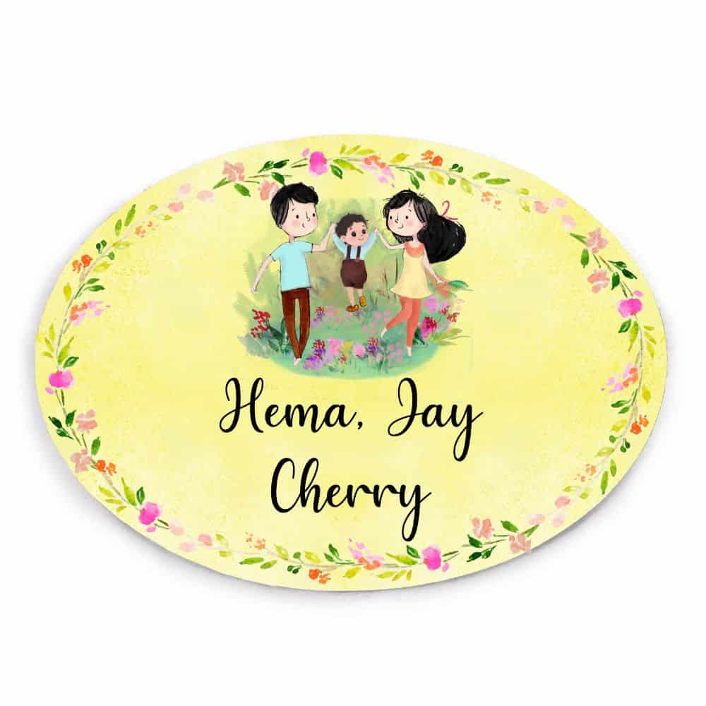 Handpainted Customized Name plate - Couple with Boy Name Plate - rangreli