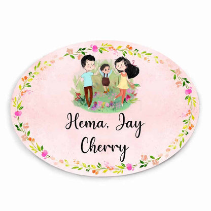 Handpainted Customized Name plate - Couple with Boy Name Plate - rangreli