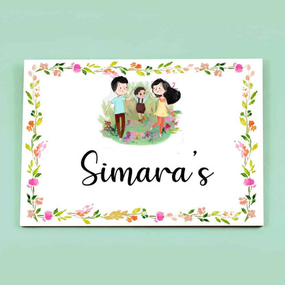 Handpainted Customized Name plate - Couple with Boy Name Plate - rangreli