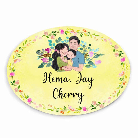 Handpainted Customized Name plate -Couple with Baby Boy Name Plate - rangreli