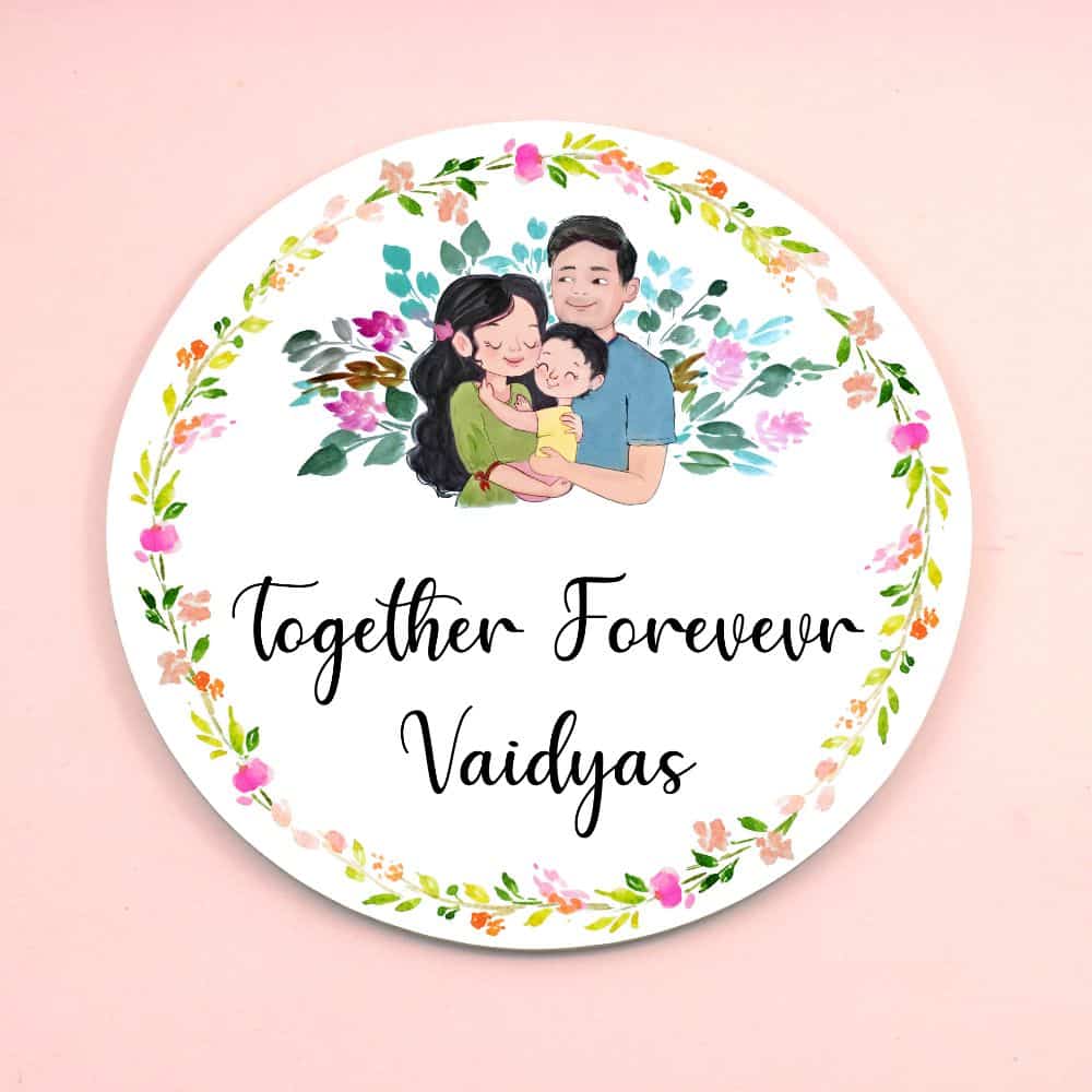 Handpainted Customized Name plate -Couple with Baby Boy Name Plate - rangreli