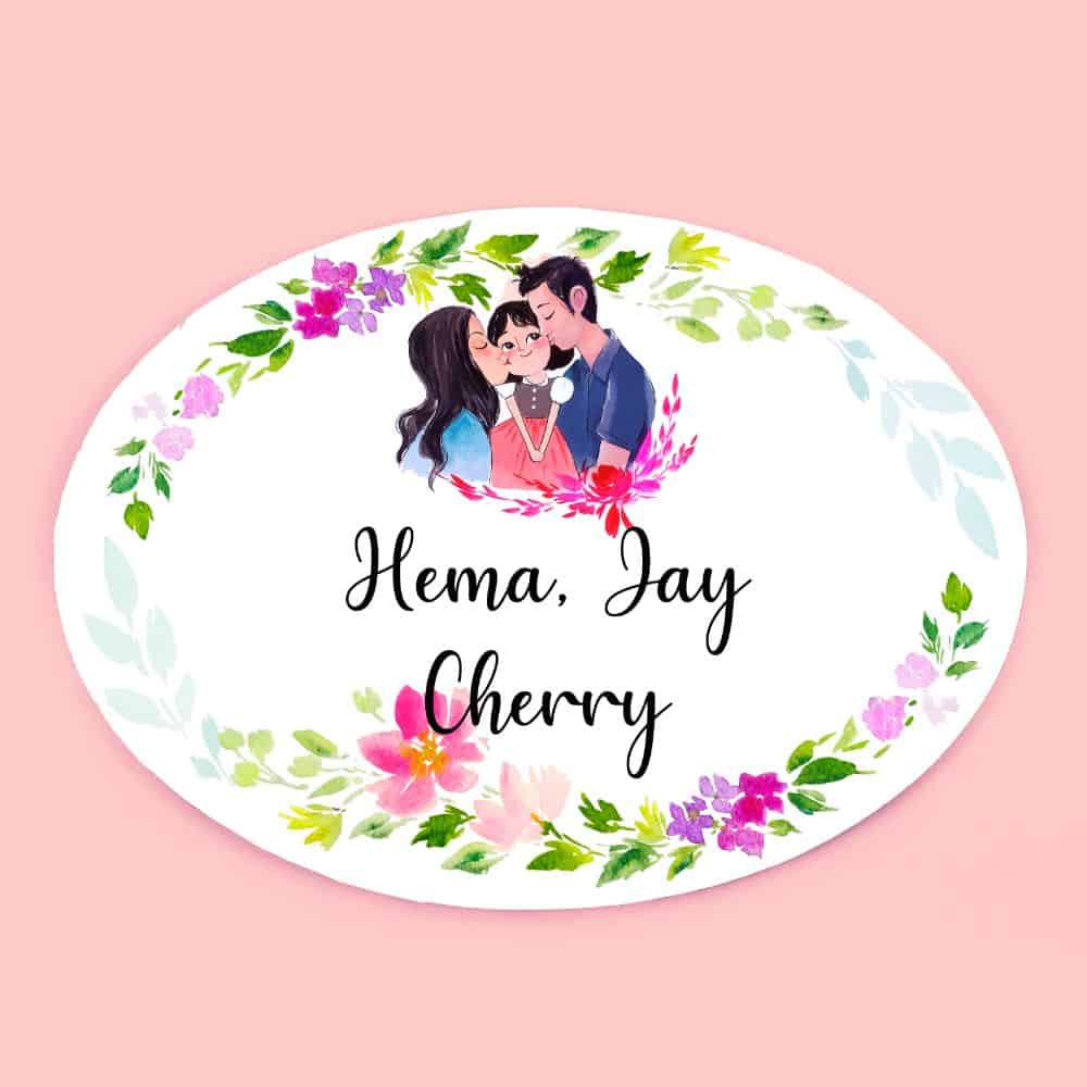 Handpainted Customized Name plate - Cute Family  Name Plate - rangreli