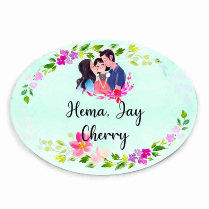 Handpainted Customized Name plate - Cute Family  Name Plate - rangreli