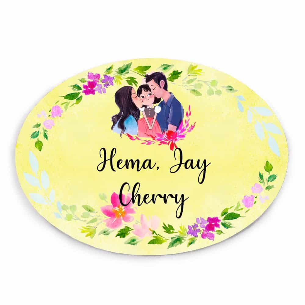 Handpainted Customized Name plate - Cute Family  Name Plate - rangreli