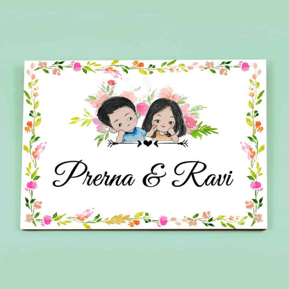 Handpainted Customized Name Plate - Cute Couple Name Plate - rangreli