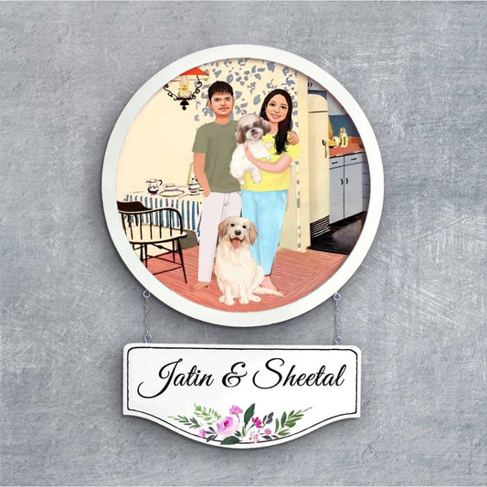 Handpainted Personalized Character Nameplate with pets- Full frame