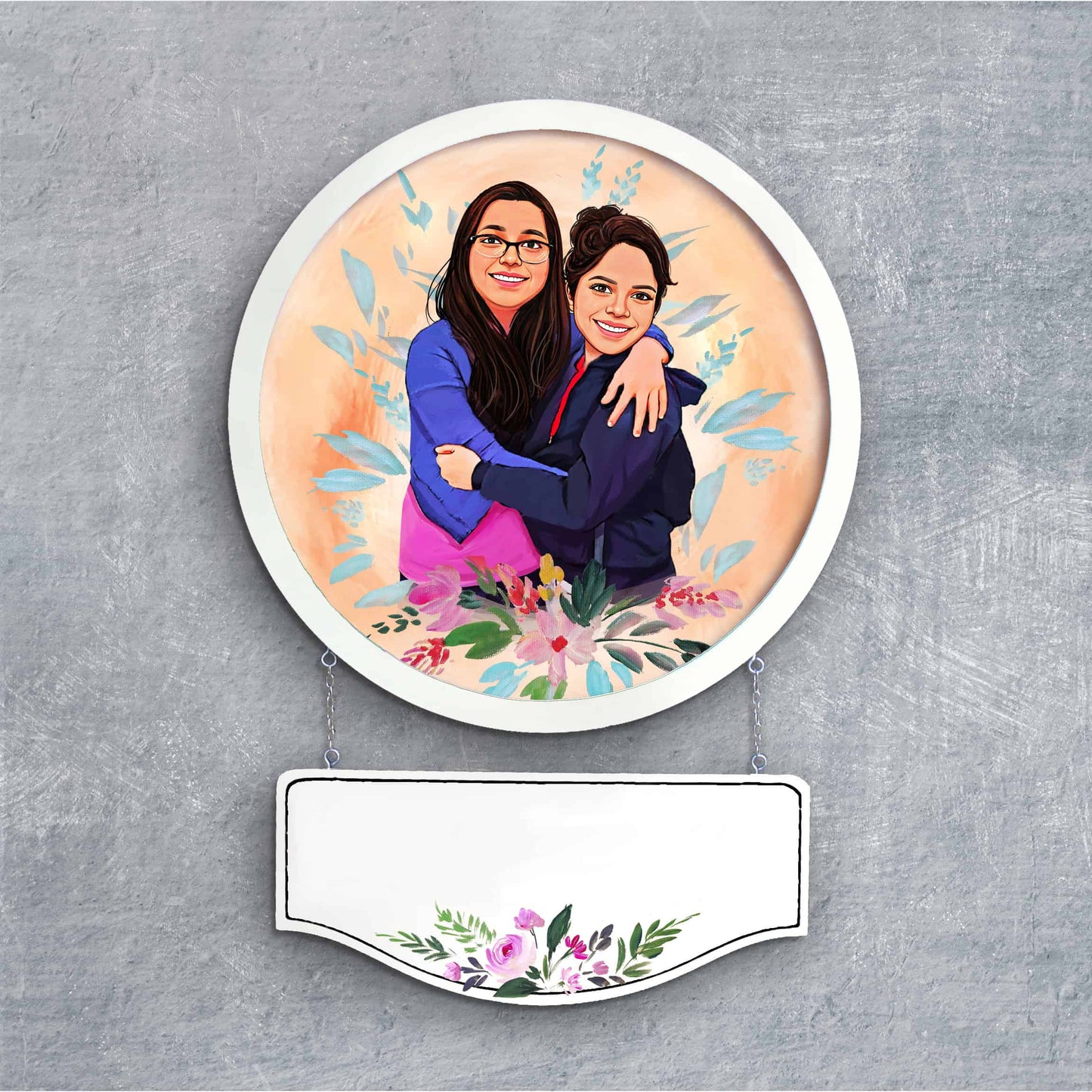 Handpainted Personalized Character Family Nameplate with pet- Full frame - rangreli