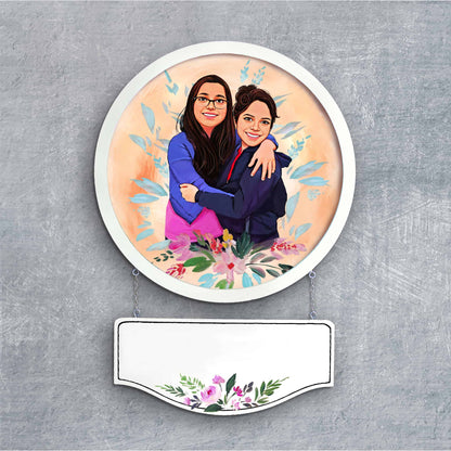 Handpainted Personalized Character Family Nameplate with pet- Full frame - rangreli