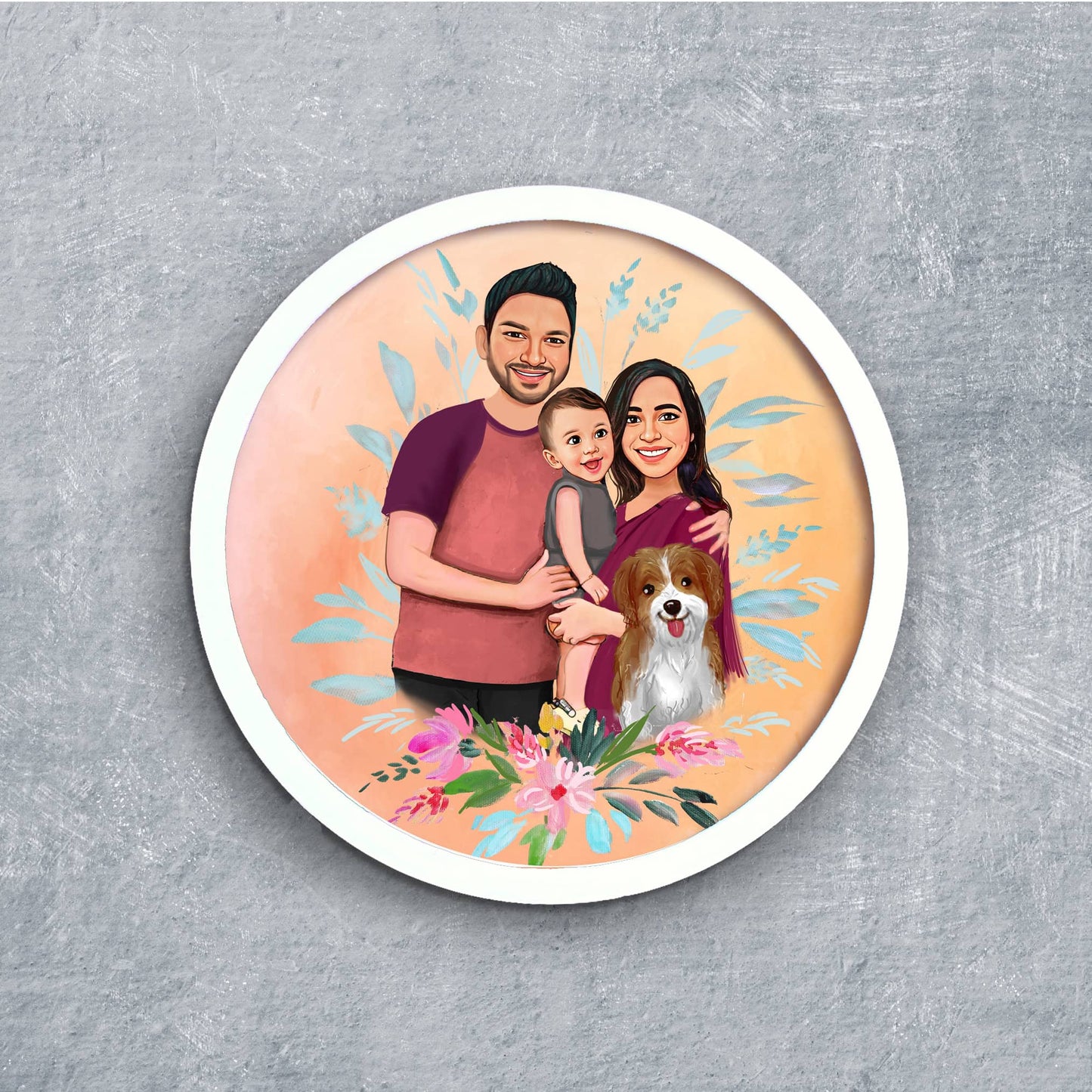 Handpainted Personalized Character Family Nameplate with pet- Full frame - rangreli