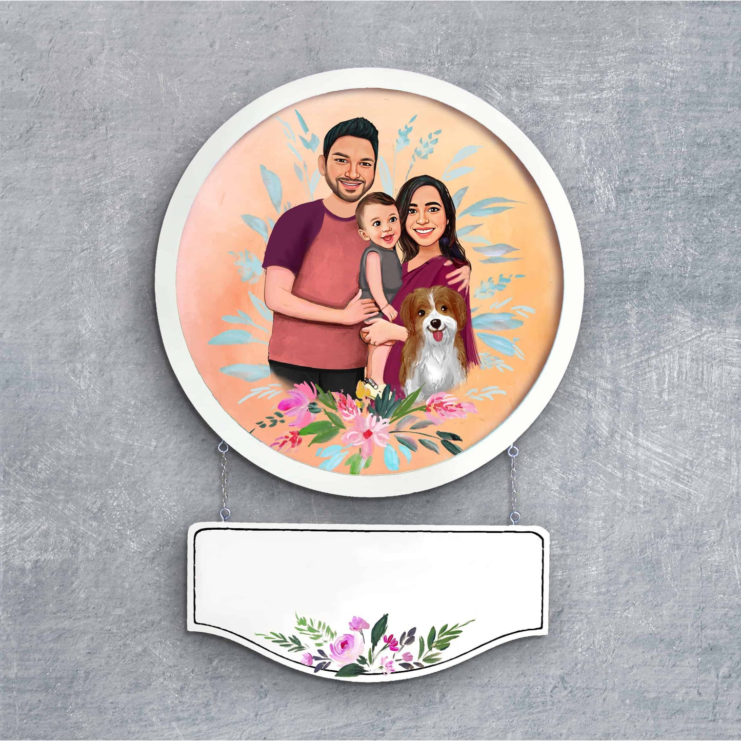 Handpainted Personalized Character Family Nameplate with pet- Full frame