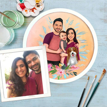 Handpainted Personalized Character Family Nameplate with pet- Full frame - rangreli