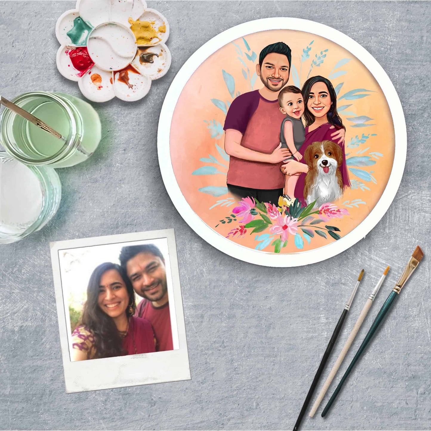 Handpainted Personalized Character Family Nameplate with pet- Full frame