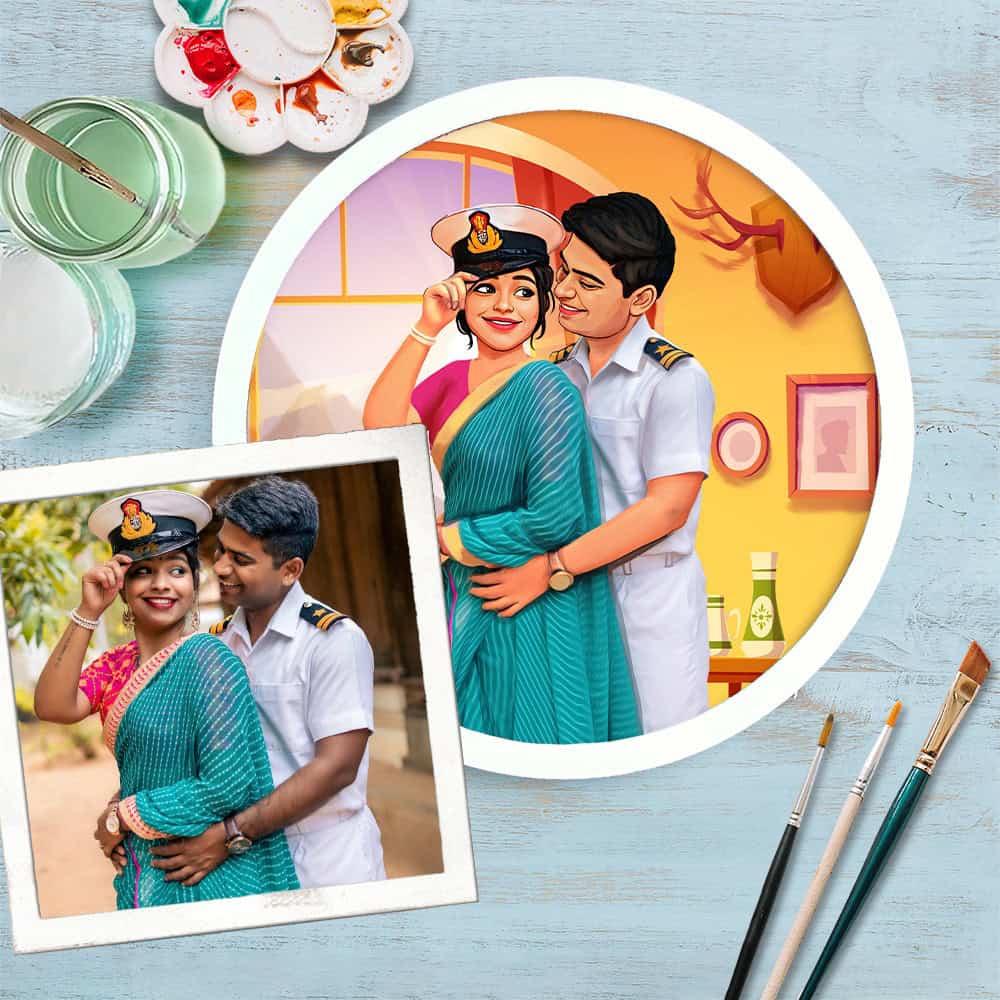 Handpainted Personalized Character Army Couple Nameplate - Full frame - rangreli