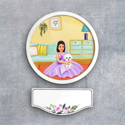 Handpainted Personalized Character Nameplate with pet- Full frame - rangreli