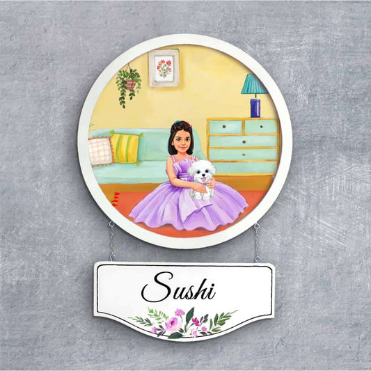Handpainted Personalized Character Nameplate with pet- Full frame - rangreli