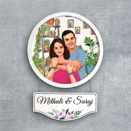 Handpainted Personalized Character Nameplate Sweet Couple- Full frame - rangreli