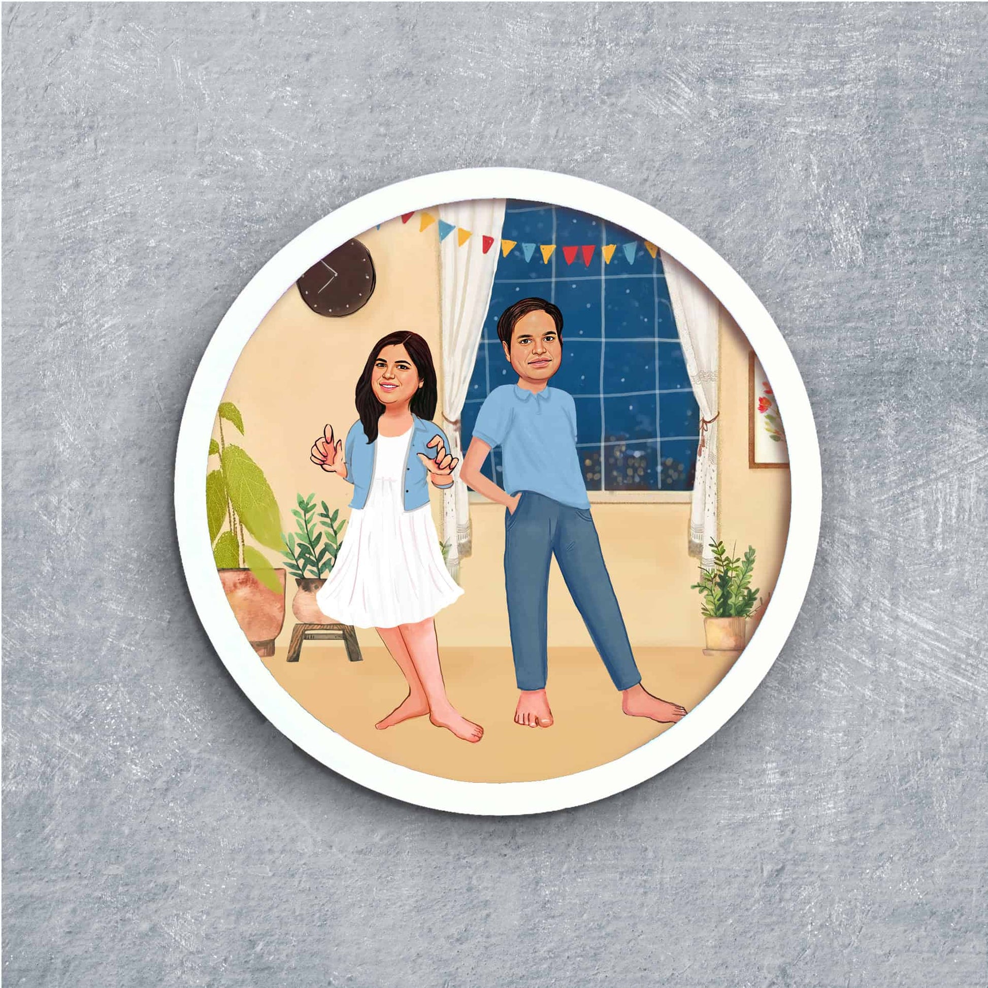 Handpainted Personalized Character Nameplate Cute Couple- Full frame - rangreli