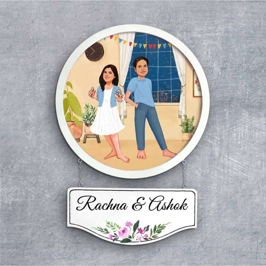 Handpainted Personalized Character Nameplate Cute Couple- Full frame