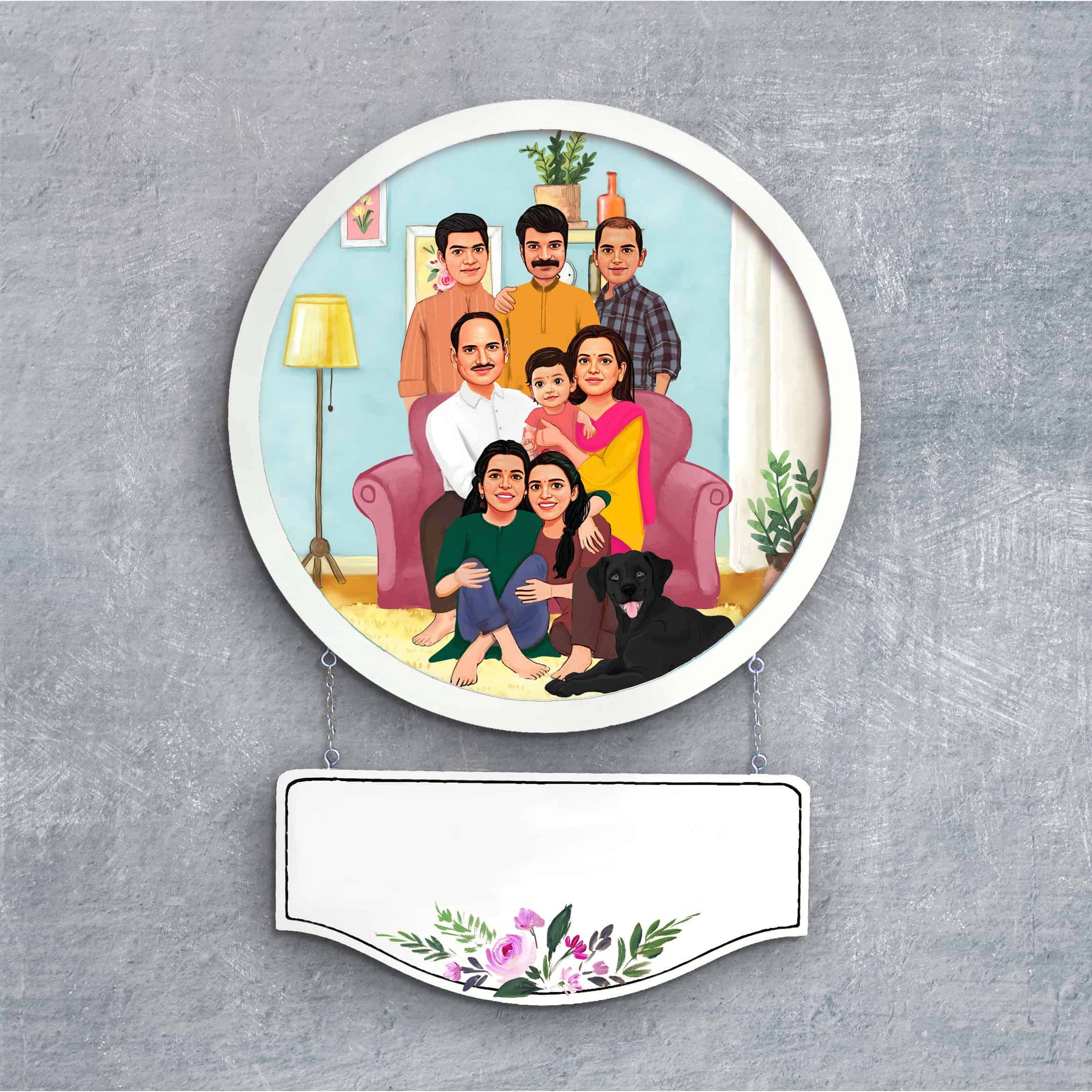Handpainted Personalized Character Nameplate with full family- Full frame - rangreli