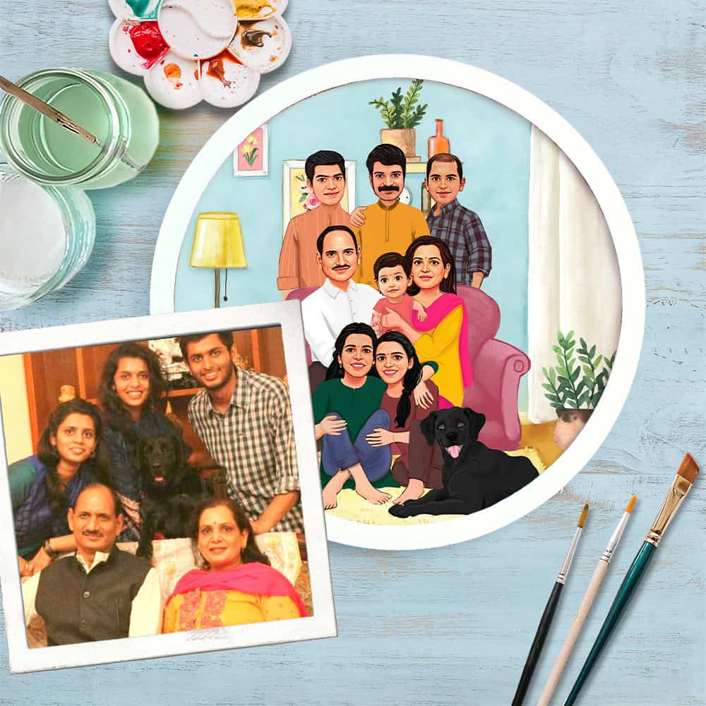 Handpainted Personalized Character Nameplate with full family- Full frame - rangreli