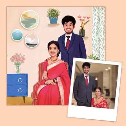 Rectangle Photo based Family Illustration Portrait - Best Couple - rangreli