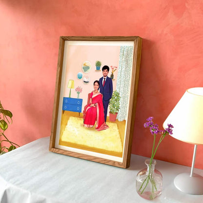 Rectangle Photo based Family Illustration Portrait - Best Couple - rangreli