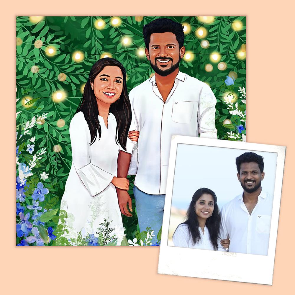 Rectangle Photo based Family Illustration Portrait - Cute Couple Outdoors - rangreli