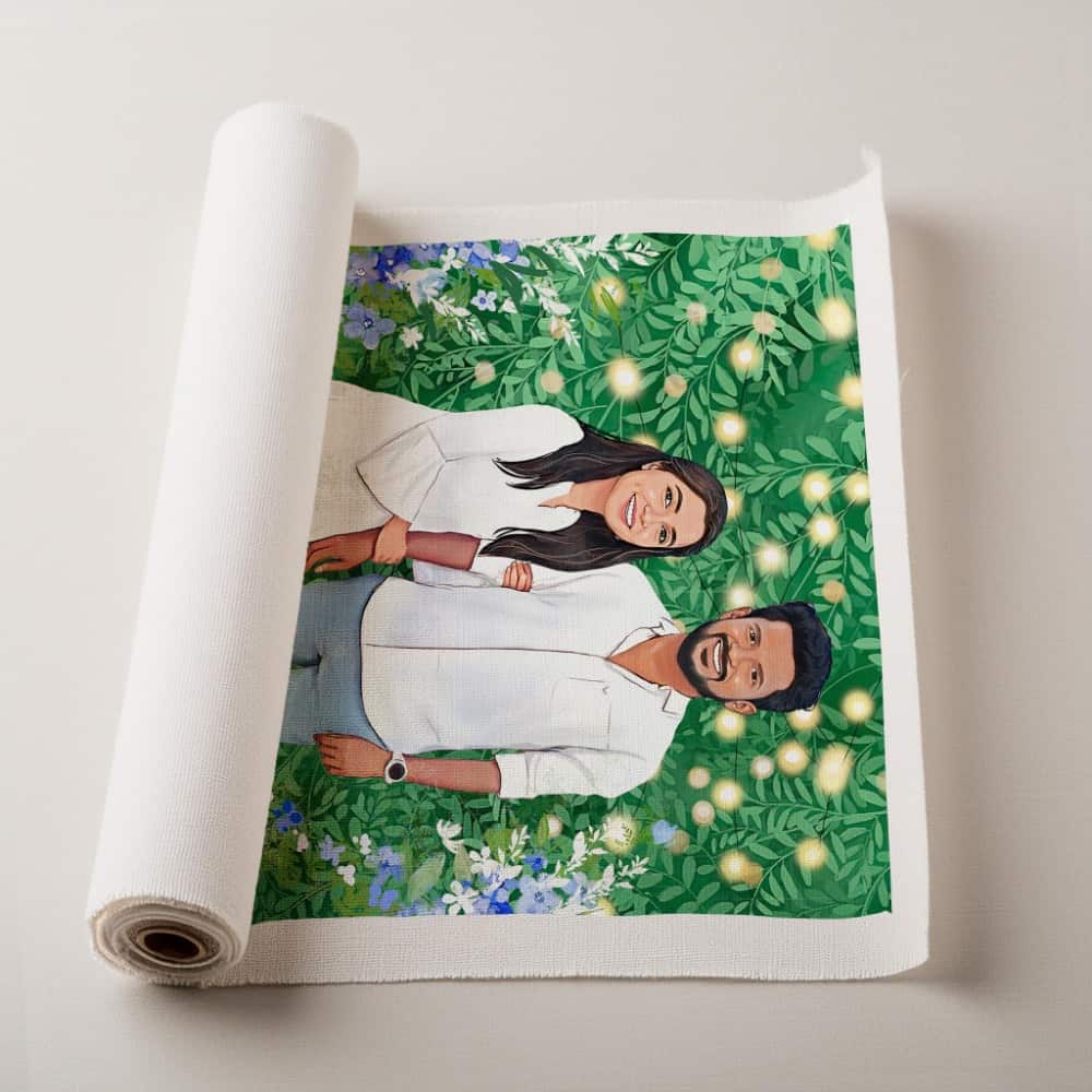 Rectangle Photo based Family Illustration Portrait - Cute Couple Outdoors - rangreli