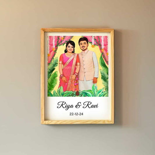 Rectangle Photo based Family Illustration Portrait - Wedding Couple - rangreli