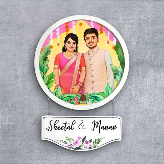 Handpainted Personalized Character Nameplate Wedding Couple- Full frame - rangreli