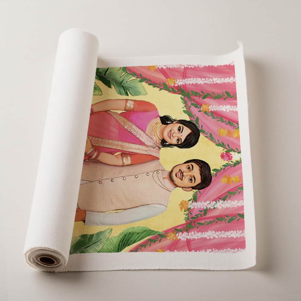 Rectangle Photo based Family Illustration Portrait - Wedding Couple - rangreli