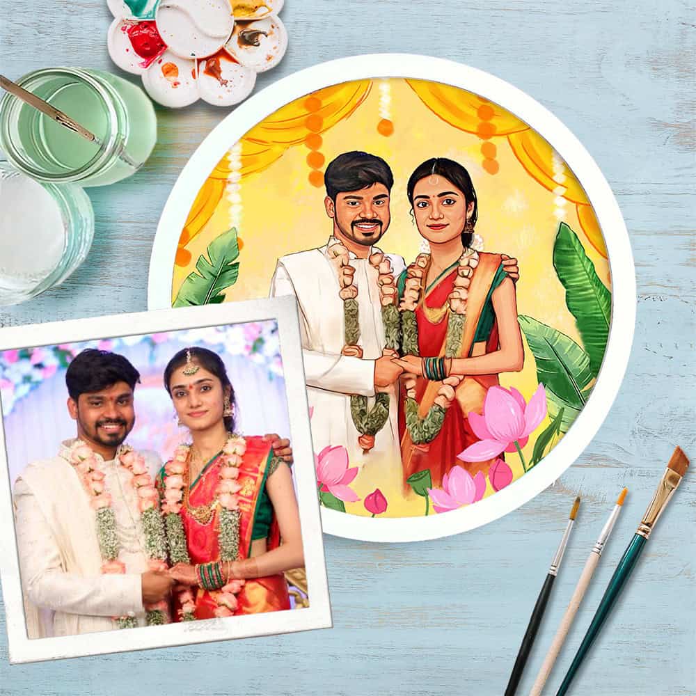 Handpainted Personalized Character Nameplate Wedding Couple- Full frame - rangreli