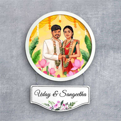 Handpainted Personalized Character Nameplate Wedding Couple- Full frame - rangreli