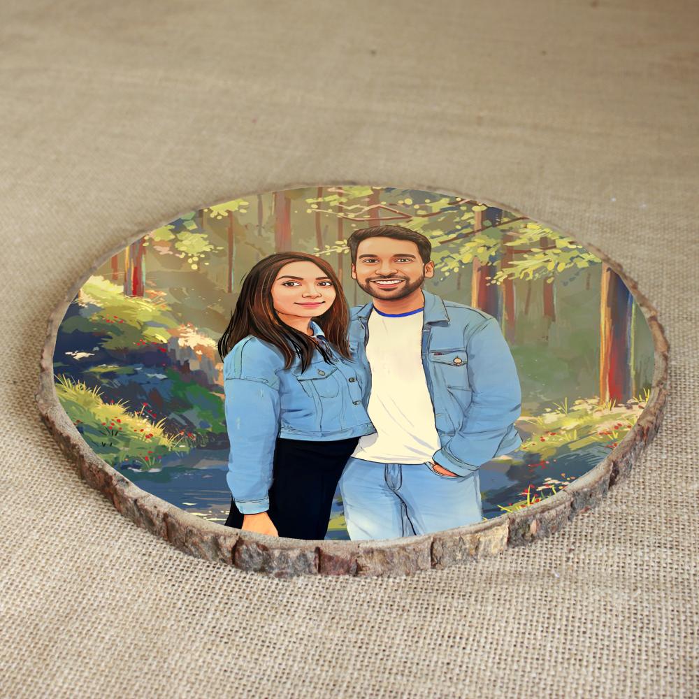 Handpainted Personalized Illustration Bark Nameplate - Holiday Couple9 - rangreli